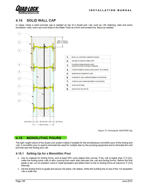 Monopour installation information for Quad-Lock ICF Insulating Concrete Forms